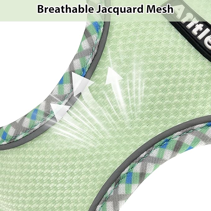 AIITLE Escape-Proof Dog Harness - Extra Soft Jacquard Fabric with Moisture-Wicking Lining, Adjustable Fit for Boston Terrier, Pekingese - Running, Playdates, Outdoor Adventures (Sage, L)