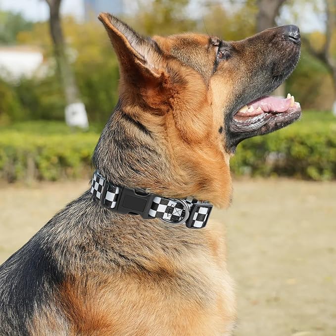 Dog Collar Adjustable Puppy Collar for Small Medium Large Dogs, Nylon Safety Collars with Leopard Print Night Visibility, Plaid L