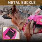 Forestpaw Dog Harness for Large Dogs,Tactical Dog Harness with Handle,No Pull Military Service Dog Vest with Pockets Adjustable for Walking Training,Hot Pink,Chest 21.5-45"