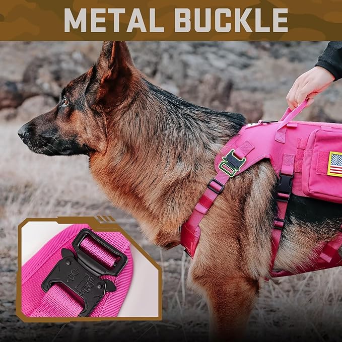 Forestpaw Dog Harness Medium Sized,Tactical Dog Harness with Handle,No Pull Military Style Service Dog Vest with Pockets Adjustable for Medium Large Dogs,Hot Pink,Chest 19.5-41.5"