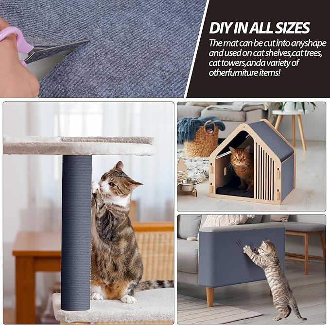 39.4"x15.8" Cat Scratch Mat,Trimmable Self-Adhesive Carpet, DIY Cat Climb Covered Pads for Furniture Couch or Wall Protector (Grey)