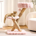 HITTITE Natural Solid Wood Cat Tree Tower with Scratching Post, 32 Inches Tall Modern Cat Tower with Cozy Bed and Platforms, Luxury Real Branch Cat Tree for Indoor Cats Large Adult, Pink.