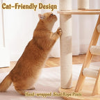 Modern Solid Wood Cat Tree for Indoor Cats Large Adult, 61.5in Tall Cat Tower with Sisal Scratching Posts, Ladder, Cozy Cat Beds, Semi-Open Cat Condo, Dangling Ball, Multi-Level Cat Furniture