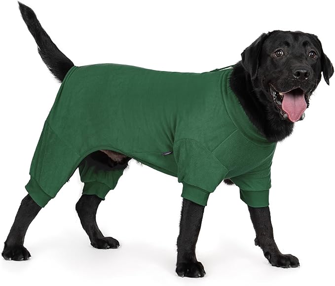 cyeollo Dog Pajamas XX-Large, Stretchable Fleece Pet Onesie Coat for Medium Large Sized Dogs Pjs Warm Puppy Jumpsuit Soft Cold Weather Dog Clothes Outfits, Green XXL