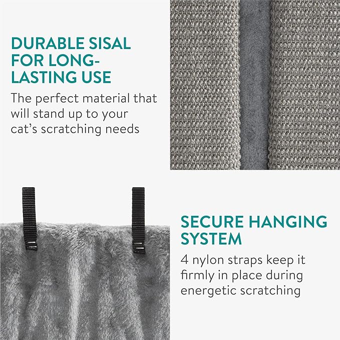 Navaris Wall Mounted Cat Corner Scratcher, Set of 2, Grey - Durable Sisal Cat Scratching Essentials - 4 Nylon Straps for Secure Wall Mounting - Protect Wallpaper and Corners