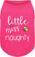 Pink Cotton Dog Shirt with 'Little Miss Naughty' Bee Print, Soft & Breathable Pet Apparel for Small to Large Dogs, All-Season Sleeveless Vest, Cute and Comfortable Dog Outfit.Pink XS