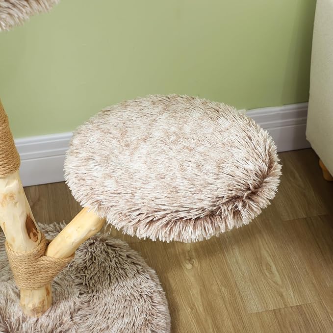 PawHut Cat Tree Tower, 35 Inch Modern Cat Tree for Indoor Adult Cats with Wooden Natural Branch Scratching Posts, Cat Bed & Rope Cat Toy, Brown