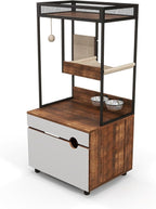 Cat Litter Box Enclosures with Cat Tree Tower,Cat Furniture All-in-one Modern, with Food Station and Cushions