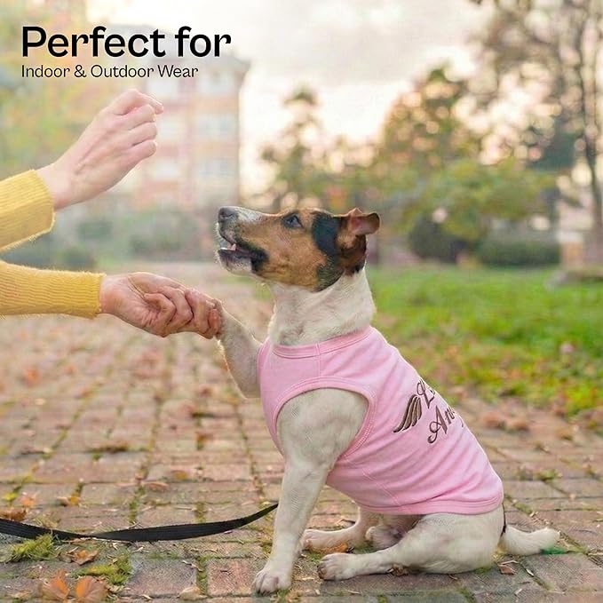 Parisian Pet Dog Shirt – 100% Cotton Lil Angel Shirts for Medium Dogs – Pink Sleeveless Puppy Clothes – Breathable and Soft Girl Dog Clothes - Stretchy Pet Apparel - Summer Tshirts for Dogs