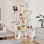 Yaheetech 76.5in Multi-Level Large Cat Tree, Big Cat Tower with 3 Condos, Cozy Plush Perches, 9 Sisal Scratching Posts and Ladder, Activity Center for Large Kitties, Beige