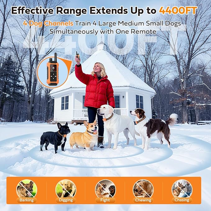 Shock Collar for Dogs (5–150Lbs) 4400FT IPX7 Waterproof Dog Training Collar with Remote Control 5 Training Modes Rechargeable Electric Dog Collar with Light, E collar for Puppy Small Medium Large Dogs