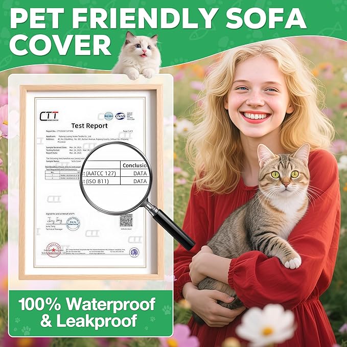 Loiion Couch Covers for 3 Cushion Couch, Gray Cat-Scratch Resistant Sofa Cover –Pets Dogs Friendly Anti Slip Thickened Slipcovers Furniture Protector, Couch Protector for Pets and Kids 150"X71"