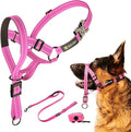 Dog Headcollar With Leash And Safety Strap Stops Heavy Pulling On The Leash Padded Reflective Head Halter For Small Medium Large Dogs Adjustable Head Harness For Training And Walking, (XL, Pink)