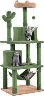 Yaheetech Cactus Cat Tree for Indoor Cats, 62in Cat Tower with Scratching Posts, Hammock & Dangling Ball, Multi-Level Condo Activity Center Furniture