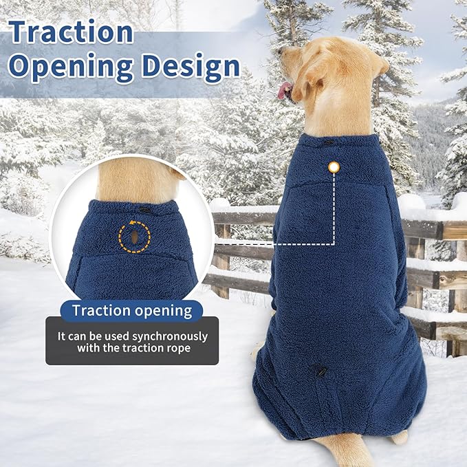 Dog Winter Coat Soft Pullover Pajamas, Warm Dog Cold Weather Coats Fleece Coat, Cozy Dogs Winter Jacket Windproof Fullbody Dog Jumpsuit Onesie Fleece Sweater Clothes Apparel for Dogs