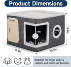 Shikha Cat Beds for Indoor Cats, Large Cat Cave with Cozy Condo, Fluffy Ball, Round Window, Foldable Indoor Cat House Hold Up to 30LBS, Cat Hideaway with Reversible Cushions for All Seasons, Grey