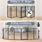 Metal Freestanding Dog Gates with Door for Outdoor Indoor,120'' Extra Wide 36'' Tall Free Standing Dog Gate for Doorways,Large Openings,Deck,Yard,Porch,Foldable Safety Pet Fence(Black,6 Panels)