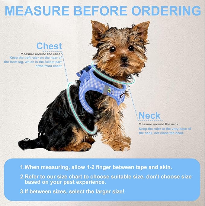 AIITLE No Pull Dog Harness and Leash Set, Step in No Chock Soft Mesh Dog Harnesses Reflective for Extra-Small Puppy Dogs and Cats, Plaid Dog Vest Harness for Pets Blue XXS