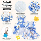 Cute Dog Dress Small Dog Clothes for Girls Female Puppy Outfits Blue Daisy Pet Summer Clothes Bowknot Doggy Cat Princess Dress Harness Set for Holiday Birthday Party Costume Clothing (Blue,XL)