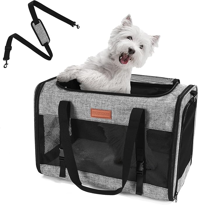 Large Cat Dog Carrier for Pet Up to 20 Lb - 20×13×13 in, Top & Side Entry, Foldable, Soft-Sided Pet Carrier with Ventilated Anti-Scratch Mesh & Car Seat Buckle for Car, Travel and Vet – Grey