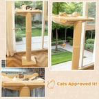 54.3" Cat Window Perch with 3 Adjustable Roman Column Sisal Posts, White Fluffy Cusion, Drill-Free Suction Cups, Multi-Level Climbing Perch, 60 lbs Capacity