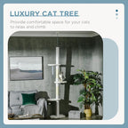 Floor to Ceiling Cat Tree, Adjustable 88.5”–100.5” Tall Cat Tower for Indoor Cats, Space-Saving Vertical Cat Furniture with Scratching Posts & Perches, Stable Tension Rod Design, White