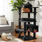 BEWISHOME Heavy Duty Cat Tree, 63 in Large Cat Trees Gothic Cat Tower with Coffin Bed, Cat Houses with Scratching Posts for Large Cats 20 lbs+, Tall cat Condos, Black & Red MMJ96R