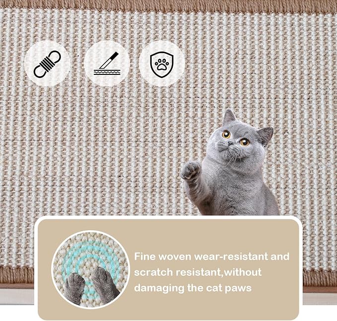 PINVNBY Tilted Angled Cat Scratcher Ramp with Replaceable Natural Sisal Mat,Incline Wooden Cat Scratching Board Three Different Adjustable Height Cat Scratch Pad Bed for Indoor Cats Kitten