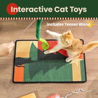 Cat Scratcher Mat,Sisal Cat Scratch Pad,Horizontal Floor Cat Scratching Pads Rug for Indoor Cats,Protector for Wall&Carpets&Sofas,Kitty Xmas-Gift, Includes Cat Toy (M, Christmas)