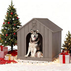 Fancyango Large Dog House Outdoor Indoor, Sturdy Plastic Waterproof Doghouse with Air Vents and Elevated Floor, Easy Clean and Assemble for Medium Large Dogs (Classic Grey, 36.2''L×38''W×38''H)