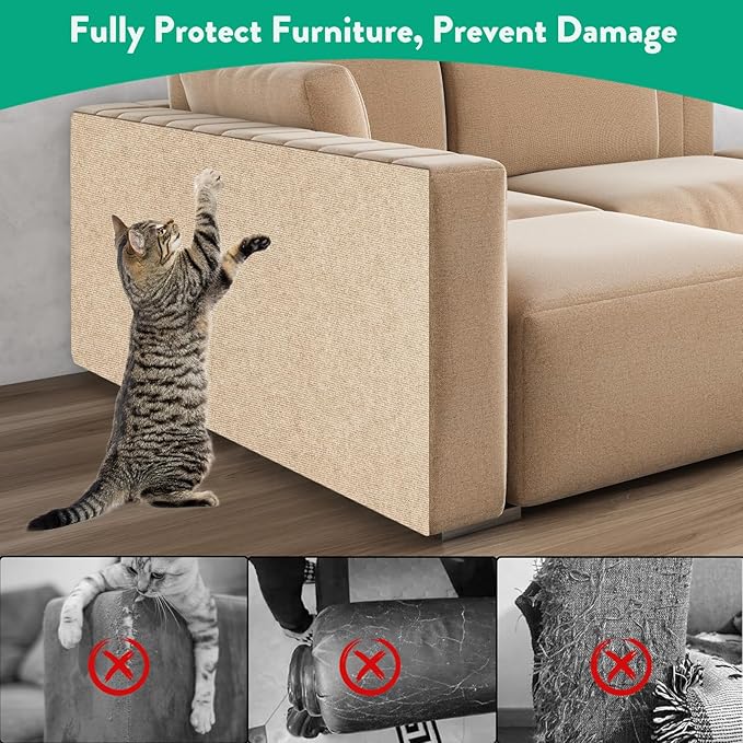 Trimmable Cat Scratcher Mat, 39.4"x15.8" Self-Adhesive Cat Scratching Carpet Pad Replacement for Tree Shelves, Steps and Posts, DIY Cat Scratch Couch Furniture Protector