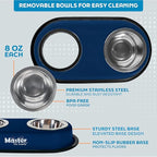 Master Pet Supply Double Dog Bowls Set with Elevated Base and 2 (8 oz) Stainless Steel Removable Dishes (Navy Blue) – Double Cat Food Water Bowl, Dog Puppy Food Bowl Set, Rust Resistant