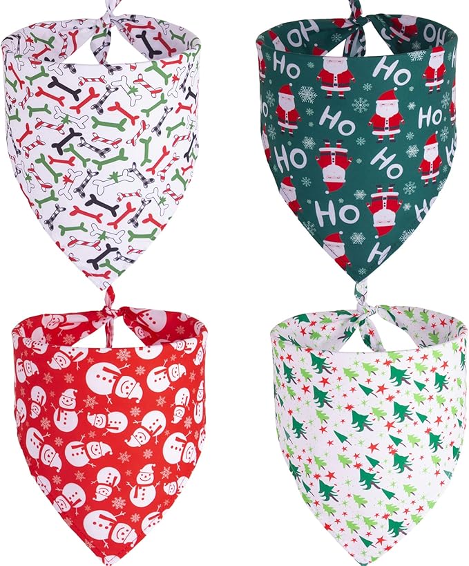 ADOGGYGO 4 Pack Dog Bandana Christmas Pet Scarf Triangle Bibs Kerchief Set Pet Christmas Costume Accessories Decoration for Medium Large Dogs (Large)