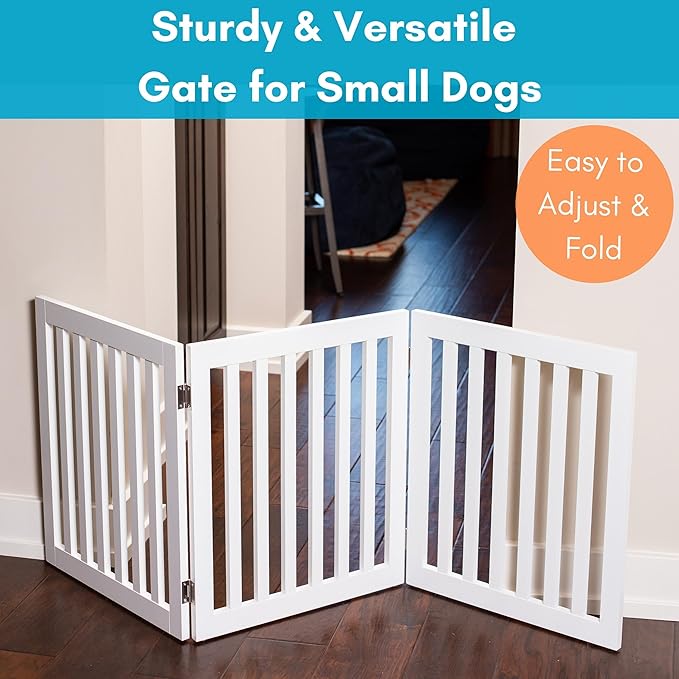 INTERNET'S BEST Dog Gate Indoor Freestanding Pet Barrier, Folding Wood Dog Fence, Extra Wide Doorway Puppy Gate, Indoor Animal Privacy Panel, Wooden Cat Fence - 3 Panel - 24", White