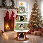 PETSITE 61 Inches Cat Christmas Tree, Cute Christmas Cat Tower with 4 Condos, Colorful Ornaments, Sisal Board, Dangling Ball, Spring Toy, and Star-Shaped Spring-Type Top, Ideal for Indoor Cats