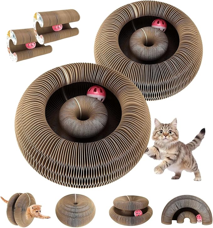 Cardboard Cat Toy, Flexible Magic Organ Cat Scratcher, Foldable & Reversible Cat Scratching Board Scratcher Pad, Interactive Cardboard Accordion Kitty Toy for Indoor Cats 2-Pack