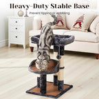 Multi-Level Cat Tree for Indoor Cats, Modern Cat Tower with Double Beds & Scratching Posts, 27 in Cute Cat Tree for Large Cats and Kitten, Small Cat Climbing Tower with Hanging Toys, Grey