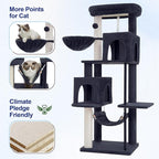 51.2'' Cat Tree Tower, Cat Tower with Scratching Post, Sturdy Steel Pube Cat Tree for Inoor Cats Large Adult, Cat Hammock and Basket, Padding Top Platform, Drak Gray GCT014G