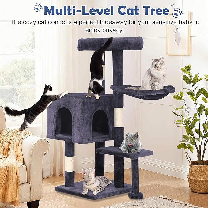 BLKMTY 36" Cat Tree Tall Cat Tower for Indoor Cats Condo Climber with Scratching Post, Climbing Stand, Plush Top Perch and Mouse Toy Cats Playhouse Kitty Activity Trees with Hammock, Dark Gray