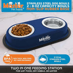 Master Pet Supply Double Dog Bowls Set with Elevated Base and 2 (8 oz) Stainless Steel Removable Dishes (Navy Blue) – Double Cat Food Water Bowl, Dog Puppy Food Bowl Set, Rust Resistant