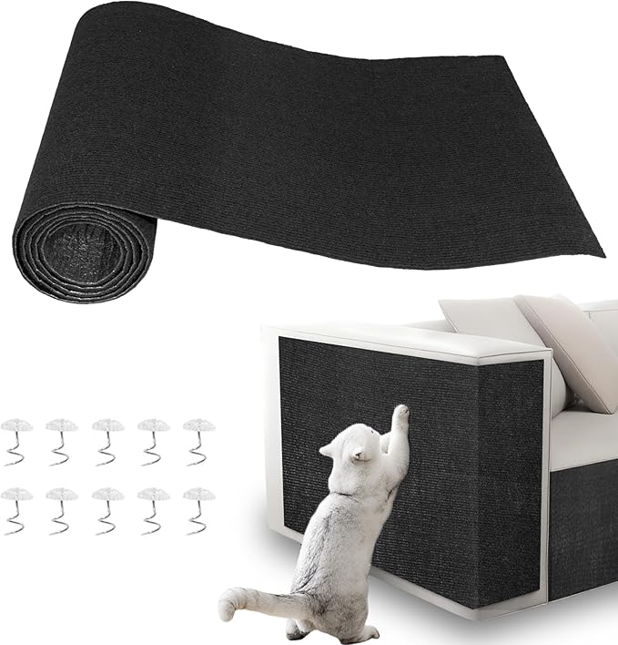 Cat Scratch Pad for Wall,Cuttable and Adhesive Cat Scratching Mat,Fun Interactive Scratcher,Cat Scratch Furniture Protector (Black,39.3×15.8inch)