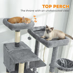 PawHut Flower Cat Tree, 69" Large Cat Tower for Indoor Kittens with 2 Spacious Condos, Sisal Scratching Posts, 2 Hanging Balls, Perches, Ramp, Bed, Dark Gray