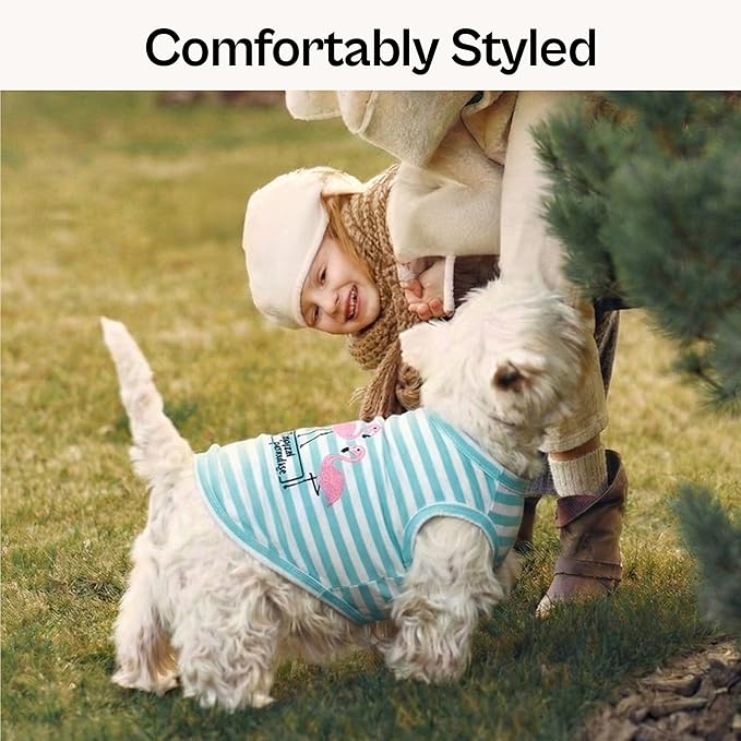 Parisian Pet Flamingo Dog Shirt – 100% Cotton Striped Shirts for Medium Dogs – Sleeveless Puppy Vest – Lightweight and Breathable Pet Apparel – Pullover Summer Dog Clothes - Stretchy T Shirts for Dogs