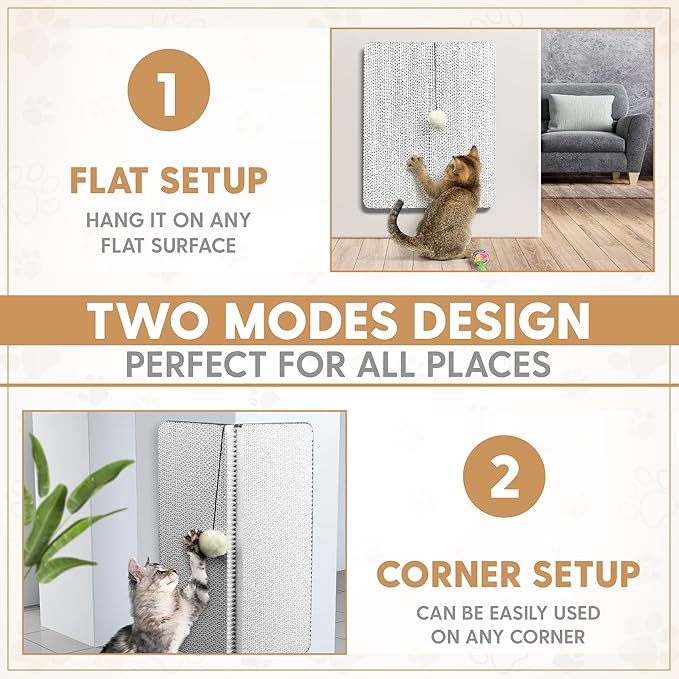 Handy Hound Cat Corner Scratcher - Innovative Cat Scratch Pad for Wall and Corner - Durable and Fun Cat Wall Scratcher for Sharp Claws - White