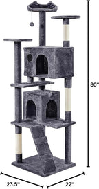Topeakmart Cat Tree, 80-Inch Cat Tower for Indoor Cats, Multi-Level Cat Condo with Scratching Posts, Padded Perches and Ladder, Cat Stand House Furniture, Dark Gray