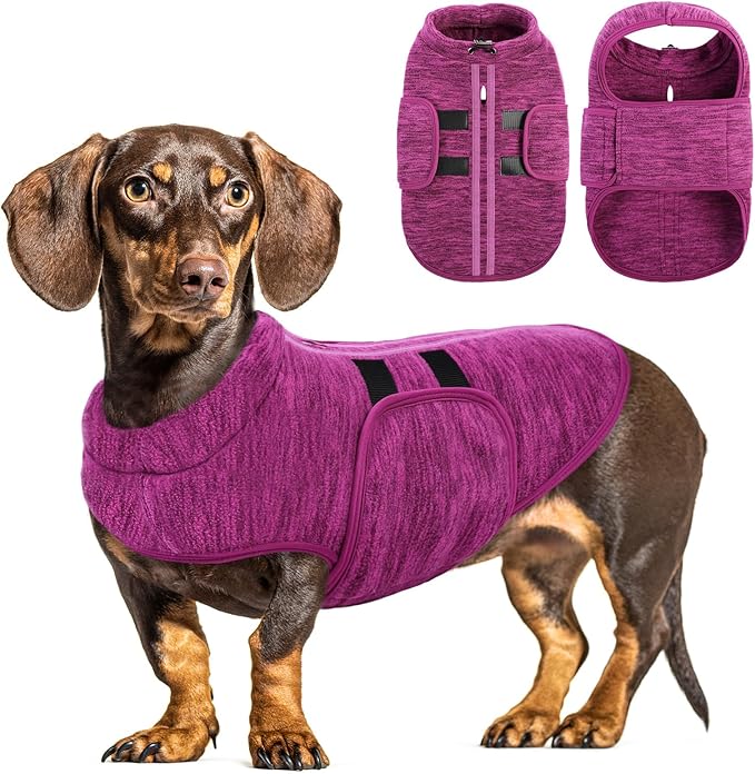 Queenmore XXL Dog Sweaters, Soft Fleece Vest Pullover Dog Jacket with Leash Hole, Warm Winter Pet Clothes Cold Weather Doggy Dachshund Sweater for Large Dogs Cats Boy or Girl (Cationic Berry, XXL)