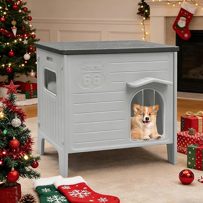 Dog House Outdoor Weatherpoof Plastic Dogs Houses Indoor Waterproof Stray/Pet Dog Shelter Outside for Medium and Small Dogs