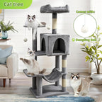 Pawly 46.5" Compact Space Saving Cat Tree for Small Apartment, Premium CARB P2-Compliant Particle Board, 350G Plush Sisal Cat Tower with Condo & Hammock for Indoor Kittens & 1-2 Cats