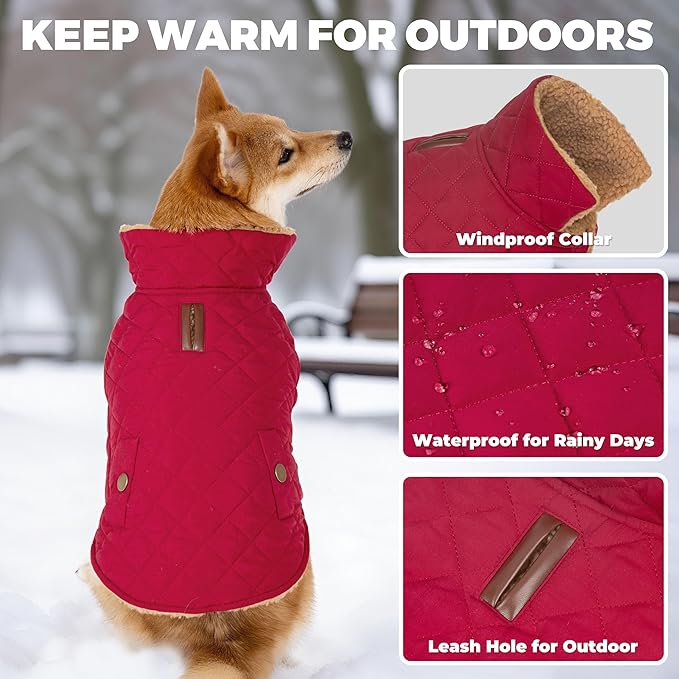 Dog Coat, Warm Winter Dog Waterproof Jacket for Medium Dogs, Fleece Lined Adjustable Dogs Coats Cold Weather Windproof Doggie Snowsuit with Leash Hole, Red X-Large
