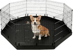 PJYuCien Dog Playpen with Bottom Pad - Metal Foldable Exercise Pen, 8 Panels 30" H x 24" W Indoor Outdoor Pet Fence Puppy Crate Kennel, Black